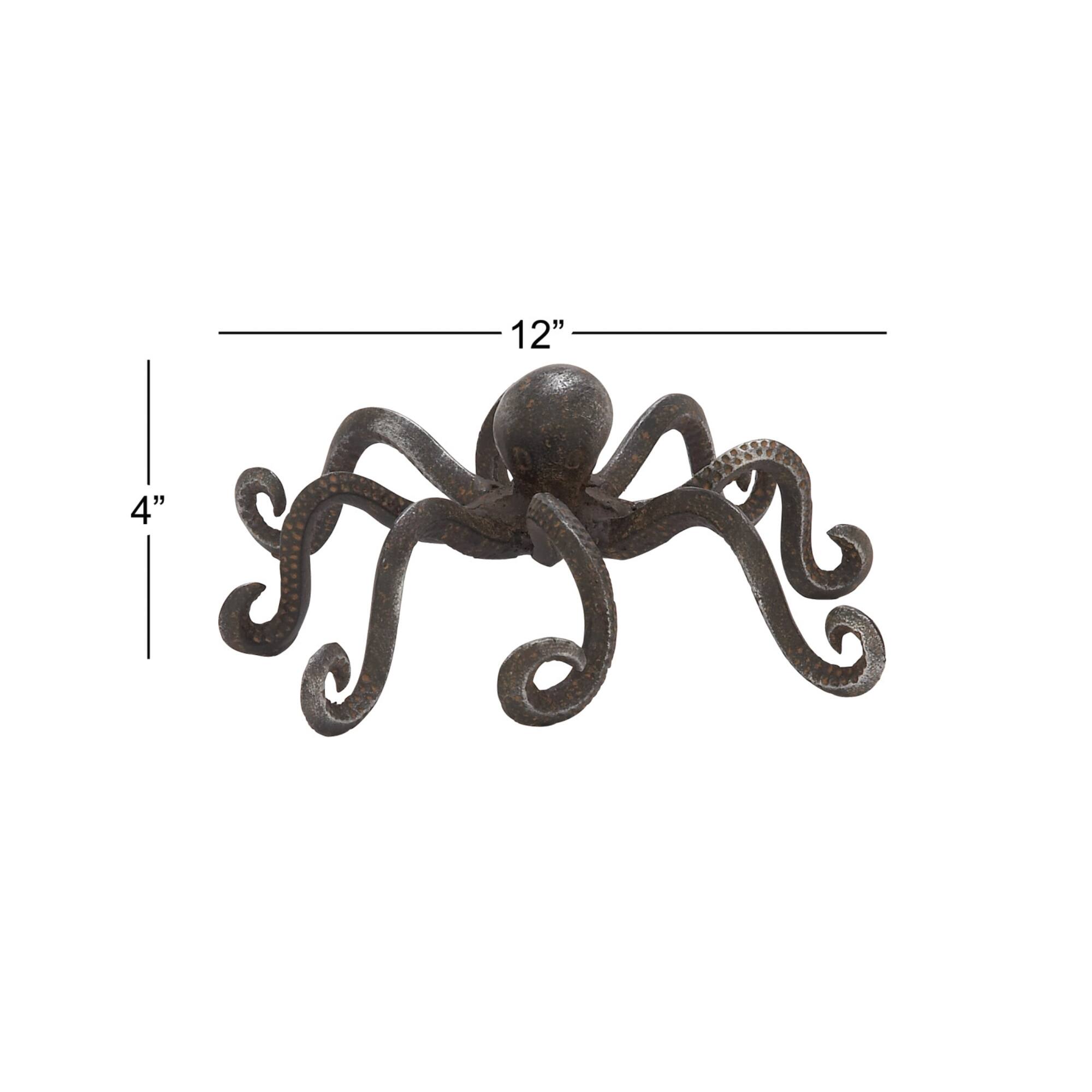 12" Black Metal Coastal Octopus Sculpture